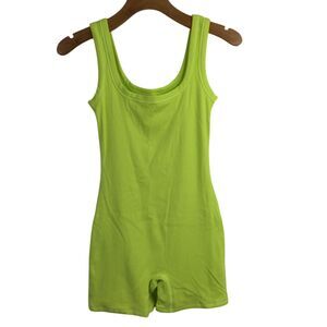 Skims Womens Daffodil Cotton Ribbed Bodysuit Wide Strap Green Size M
